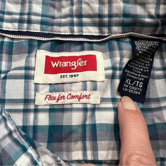 Wrangler Men’s Flex for Comfort Plaid Button-Down Shirt Blue Gray Teal XL - Picture 3 of 4